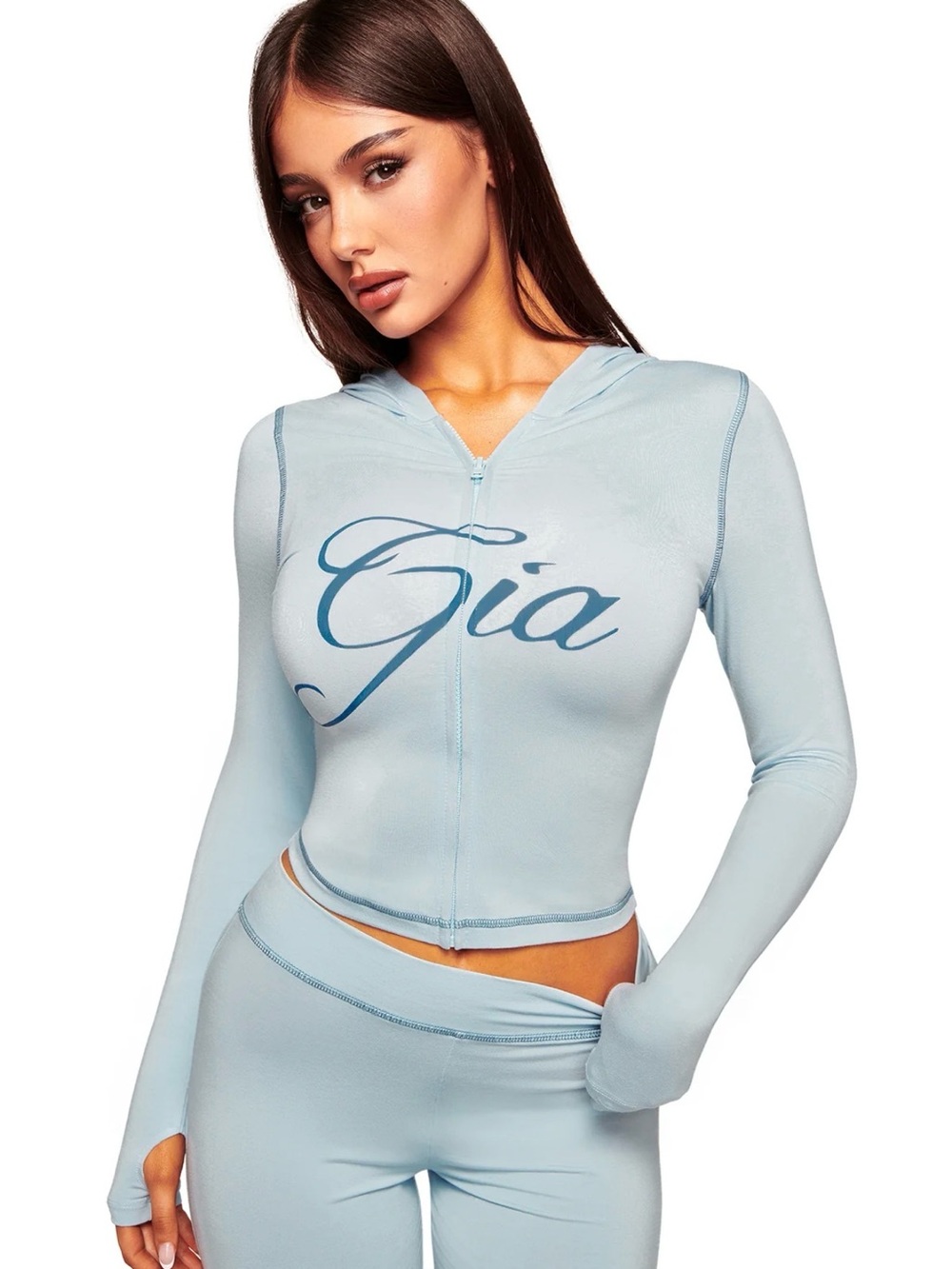 I.AM.GIA Powder Blue Zip-Up Hooded Crop Top
